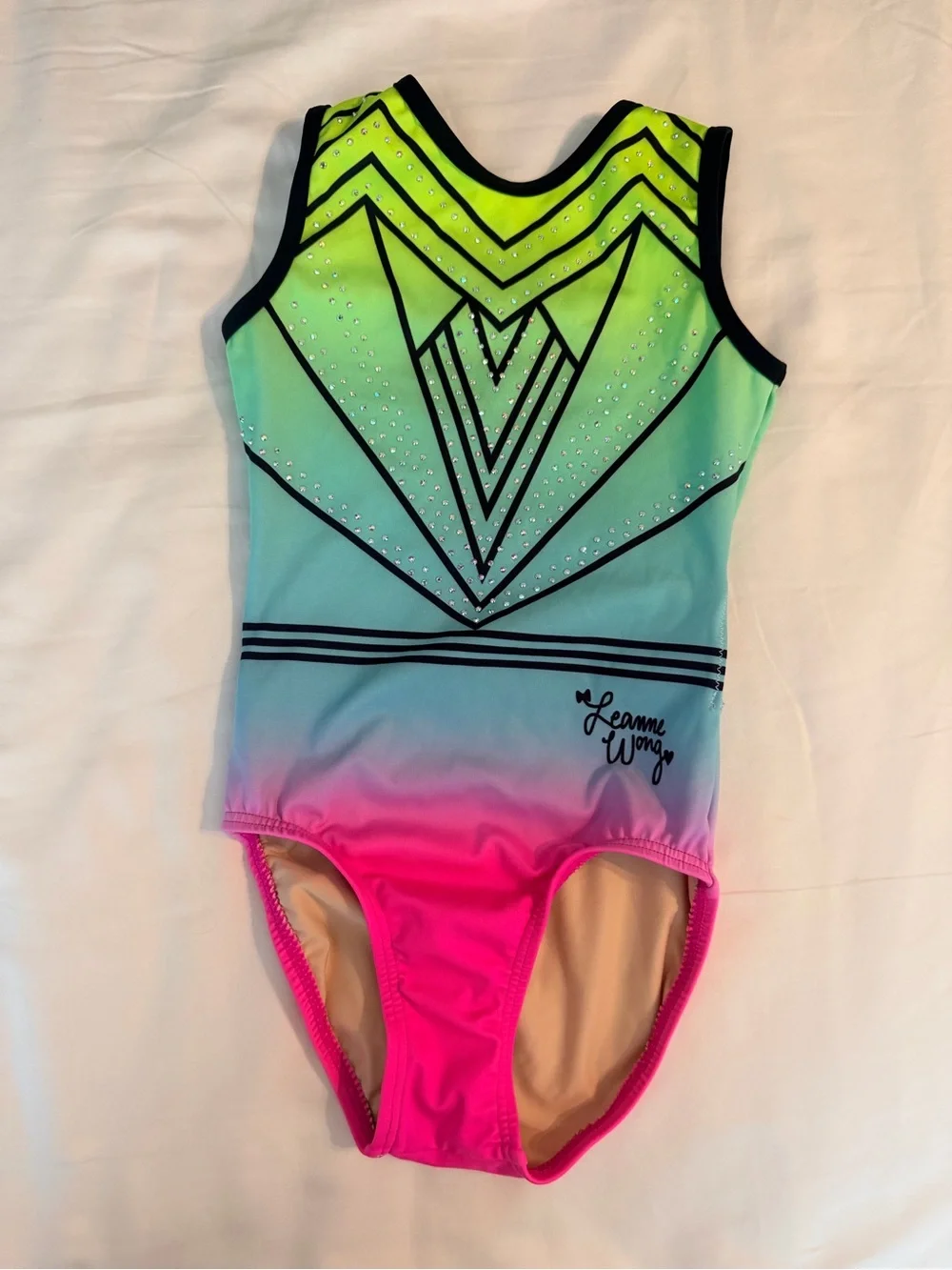 Girls' Gradient Tank Kids Leotard - Neon Green to Pink